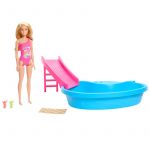 Barbie Blonde With Pool Slide And Accessories Rosa