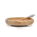 Kiokids Conjunto de Bambu Prato e Colher Cinza