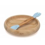 Kiokids Conjunto de Bambu Prato e Colher Azul