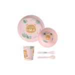 Saro Conjunto de Louças 5 Peças Jungle Cheetahs Rosa