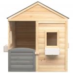 vidaXL Casinha de Brincar com Porta Bloqueável e Vasos Abeto Maciço - 3511457386