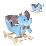 HomCom Cavalo Baloiço com Rodas e Forma de Elefante 60x35x45 cm Azul - 330-067BU