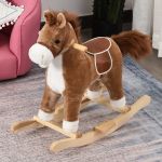 HomCom Cavalo Baloiço com Música Relinchos Sons de Galope Boca e Cauda Móveis 65x32,5x61 cm Castanho - 330-109BN