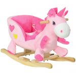 HomCom Cavalo Baloiço para Bebés Unicornio com Música e Cinto de Segurança 65x35x45 cm Rosa - 330-161V00PK