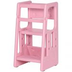 HomCom Torre de Aprendizagem para Crianças Banco Infantil com Altura Ajustável para Cozinha Sala de Jantar 47x47x90cm Rosa