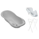 Babyactive Banheira 86 cm com Suporte, Assento Anti-derrapante e Sistema de Drenagem Owl Gray