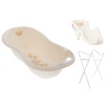 Babyactive Banheira 102 cm com Suporte, Assento Anti-derrapante e Sistema de Drenagem Teddy Bear Beige