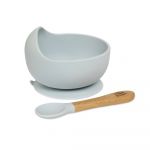 Interbaby Taça com Ventosa + Colher de Silicone Azul Cinzento