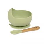 Interbaby Taça com Ventosa + Colher de Silicone Verde Oliva