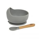Interbaby Taça com Ventosa + Colher de Silicone Cinza Petrola