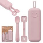 Interbaby Conjunto Porta Talheres + Colher e Porta Babetes de Silicone Rosa Escuro