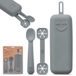 Interbaby Conjunto Porta Talheres + Colher e Porta Babetes de Silicone Cinza Petrola