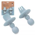 Interbaby Conjunto de Talheres de Aprendizagem de Silicone (anti Sufoco) Azul Cinzento