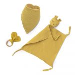 Interbaby Conjunto Doudou + Bandana + Mordedor Oso Amarelo Ocre
