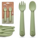 Interbaby Colher e Garfo de Silicone Verde Oliva