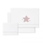 Don Algodon Conjunto 3 Peças Berço (Lençol 106x82 + Lençol Colchão 85x55x9 + Almofada 50x30) Muselina-Estrella-B/Rosa