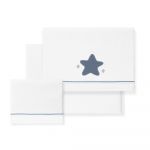 Don Algodon Conjunto 3 Peças Berço (Lençol 106x82 + Lençol Colchão 85x55x9 + Almofada 50x30) Muselina-Estrella-B/Azul