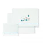 Don Algodon Conjunto 3 Peças Berço (Lençol 106x82 + Lençol Colchão 85x55x9 + Almofada 50x30) Algodão-Jirafa Tren-B/Azul Scuro