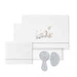 Don Algodon Conjunto 3 Peças Berço (Lençol 106x82 + Lençol Colchão 85x55x9 + Almofada 50x30) -Algodão-Jirafa Tren - B/Cinza