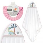 Interbaby Capa de Banho 100x100 400 Gsm + Chapéu Dinossauro Palmeira B/Rosa