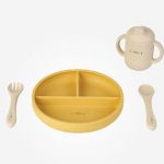 Saro Set Alimentação Silicone Food & Fun Mostarda/Bege