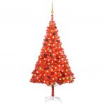 Árvore Natal Artificial C/ Luzes LED e Bolas 180cm PVC Vermelho - 3077514