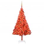 Árvore Natal Artificial C/ Luzes LED e Bolas 210cm PVC Vermelho - 3077515