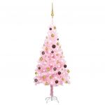 Árvore de Natal Artificial C/ Luzes LED e Bolas 120 cm PVC Rosa - 3077497