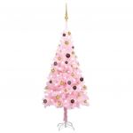 Árvore de Natal Artificial C/ Luzes LED e Bolas 150 cm PVC Rosa - 3077498