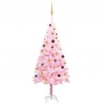 Árvore de Natal Artificial C/ Luzes LED e Bolas 180 cm PVC Rosa - 3077499