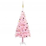 Árvore de Natal Artificial C/ Luzes LED e Bolas 210 cm PVC Rosa - 3077500
