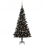 Árvore de Natal Artificial C/ Luzes LED e Bolas 150 cm PVC Preto - 3077503