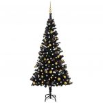 Árvore de Natal Artificial com Luzes LED e Bolas 150 cm PVC Preto - 3077503
