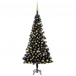 Árvore de Natal Artificial C/ Luzes LED e Bolas 180 cm PVC Preto - 3077504