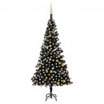 Árvore de Natal Artificial C/ Luzes LED e Bolas 210 cm PVC Preto - 3077505