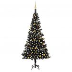 Árvore de Natal Artificial com Luzes LED e Bolas 240cm PVC Preto - 3077506
