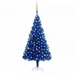 Árvore de Natal Artificial C/ Luzes LED e Bolas 180 cm PVC Azul - 3077509