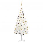 Árvore de Natal Artificial com Luzes LED e Bolas 180 cm Branco - 3077548