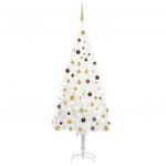 Árvore de Natal Artificial com Luzes LED e Bolas 210 cm Branco - 3077549