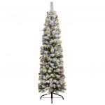 Árvore de Natal Fina com Luzes LED e Neve 120 cm PVC Verde - 3077754