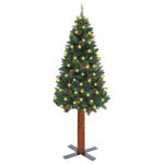 Árvore de Natal Fina + Led/mad. e Pinhas Genuínas 210 cm Verde - 3077761