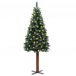 Árvore de Natal Fina C/ Leds/madeira/neve Branca 150 cm Verde - 3077762
