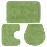 Tapete Conjunto Tapetes de Casa de Banho 3 Peças Tecido Verde - 133225