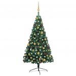 Meia Árvore de Natal Artificial com Luzes LED e Bolas 120 cm Verde - 3077477