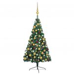 Meia Árvore Natal Artificial com Luzes LED e Bolas 150 cm Verde - 3077478