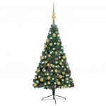 Meia Árvore Natal Artificial com Luzes LED e Bolas 180 cm Verde - 3077479