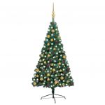 Meia Árvore Natal Artificial com Luzes LED e Bolas 210 cm Verde - 3077480