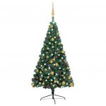 Meia Árvore Natal Artificial com Luzes LED e Bolas 240 cm Verde - 3077481