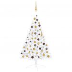 Meia Árvore Natal Artificial com Luzes LED e Bolas 120 cm Branco - 3077482