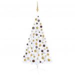 Meia Árvore Natal Artificial com Luzes LED e Bolas 150 cm Branco - 3077483